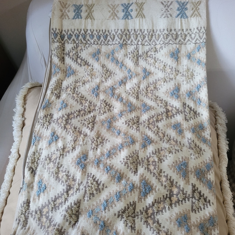 Pottery Barn Cream and Blue Geometric Print Lumbar Pillow Cover